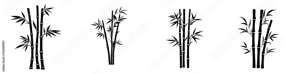 Poster icon set featuring various styles of bamboo illustrations for design projects and applications