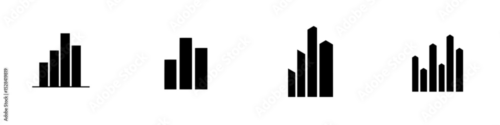 Poster icon set representing varying bar graph designs for data visualization and analytics
