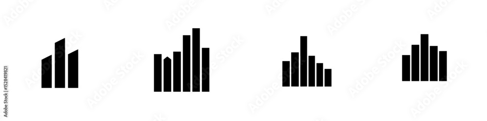 Poster icon set featuring various bar chart designs for data visualization and analytics purposes