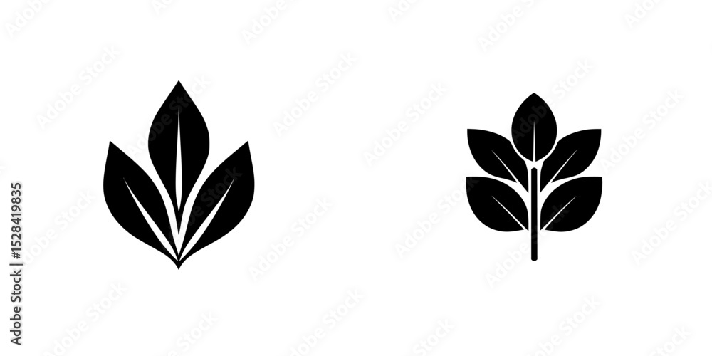 Poster icon set featuring minimalistic leaf designs suitable for various applications in nature themes and 