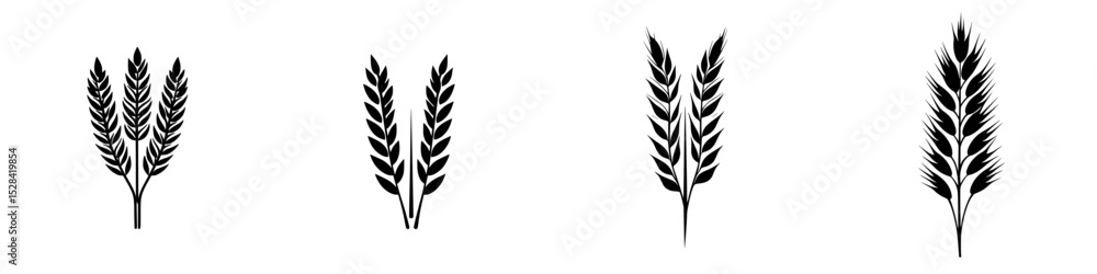 Poster set of four distinct icon designs featuring stylized plant elements suitable for various application