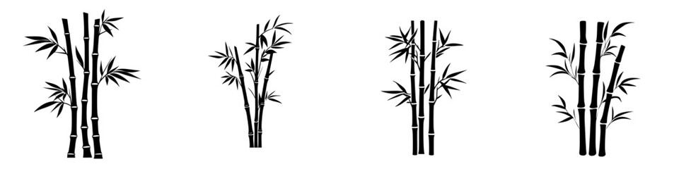 Obraz premium Icon set featuring various styles of bamboo illustrations for design projects and applications