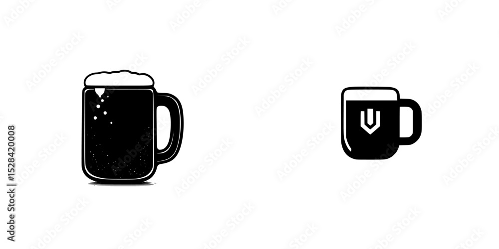 Aufkleber icon set featuring two distinct beer mug designs with contrasting styles and details displayed on a 
