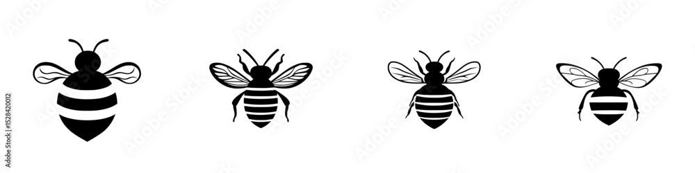 Poster unique set of bee icons showcasing different designs and styles for graphic and digital projects