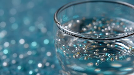 microplastic contamination, macro photographs with studio lighting show minute plastic particles in clean drinking water, revealing invisible pollution