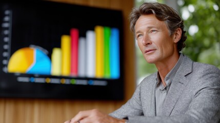 sustainability presentation, corporate executive present plastic waste stats to the board, emphasizing sustainability for a business editorial