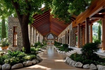 Fototapeta premium Floral walkway with symmetry high resolution picture