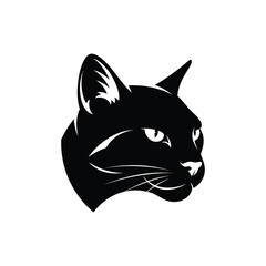 Majestic Cat Head Silhouette Vector Illustration, Black and White Feline Design, Elegant Animal Portrait