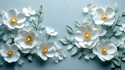 Elegant Paper Flowers Arrangement on Pastel Blue Background