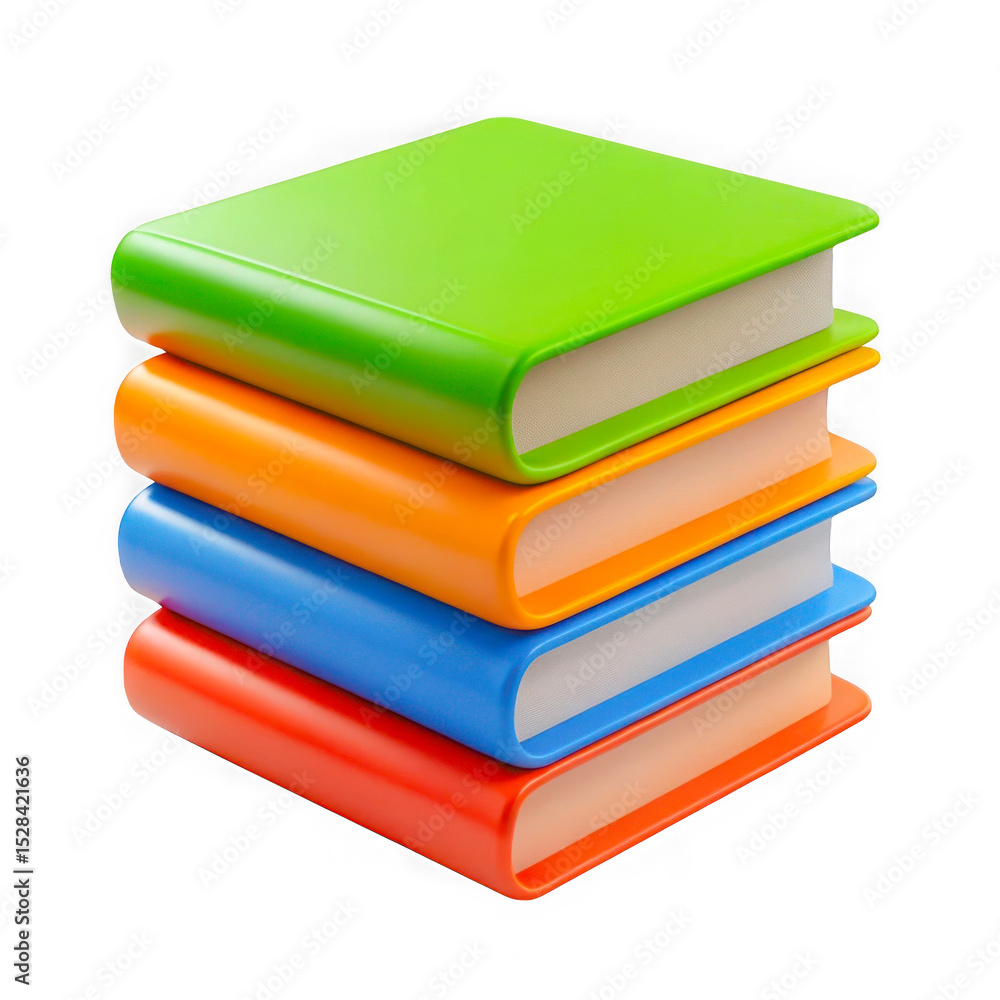 Poster stack of colorful books isolated on transparent background