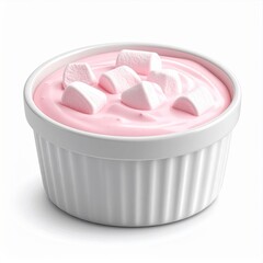 Pink Yogurt Dessert with Marshmallows in White Bowl