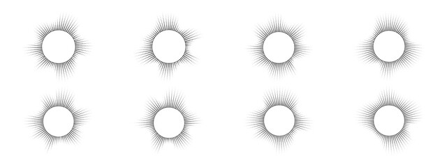 A set of burst ray equalizers . Radial sound, sound waves. Music symbol, circular sound waves, digital communication. Vector radial spectrum.