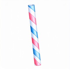 Watercolor Illustration of a Red and Blue Striped Paper Straw