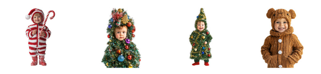 Festive children in christmas costumes holiday spirit joyful. Cut out png set