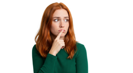 young redhead woman wonders isolated on transparent background