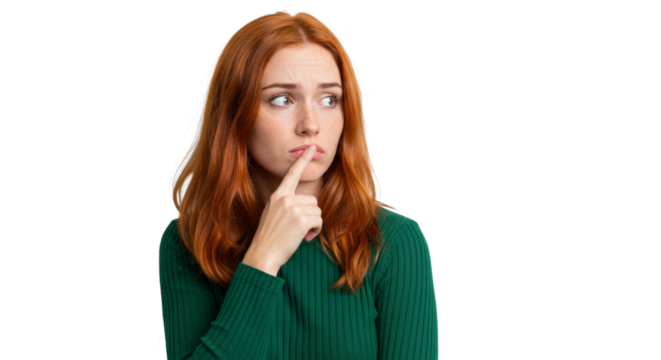young redhead woman wonders isolated on transparent background
