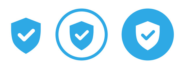 Shield with tick mark icon set vector illustration in blue color.