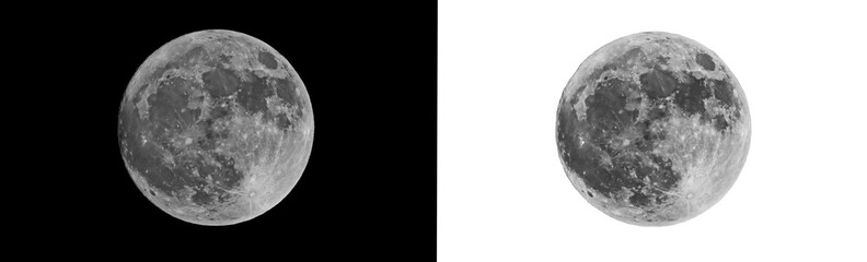 Full moon isolated on black and white background, clipping path 
