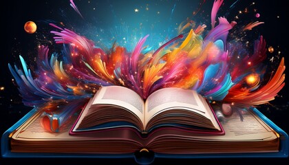 imaginative illustrations bursting out of an open book