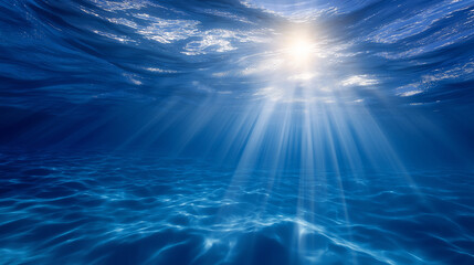 Fototapeta premium Serene underwater sunlight beams in deep blue ocean