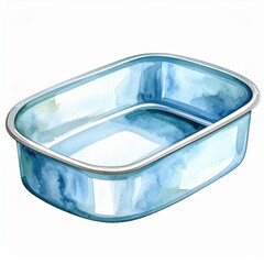 Watercolor Illustration of Empty Blue Rectangular Dish