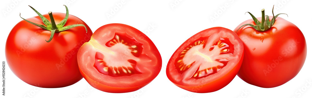 Poster png whole and sliced tomatoes on a transparent background element set on transparent background.