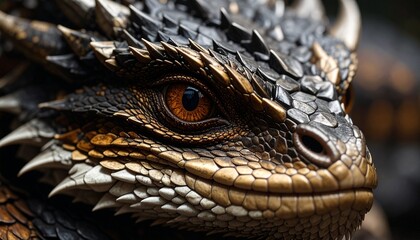 close up of a lizard on black background