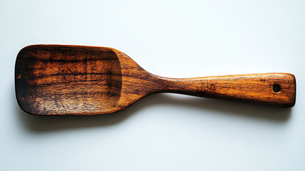 Rustic Wooden Spatula, Kitchen Utensil, Cooking Tool, Isolated on White Background