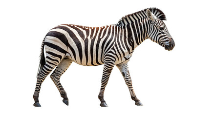 A magnificent zebra confidently walks, showcasing its striking black and white stripes.