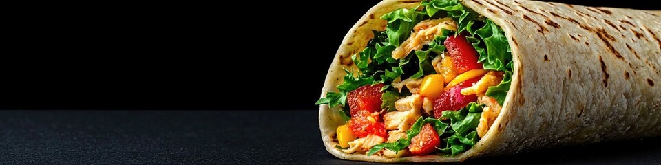 Chicken and Vegetable Wrap on Dark Background