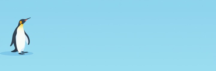 Fototapeta premium A charming illustration of a solitary penguin against a serene blue background, capturing the essence of playful and whimsical wildlife.