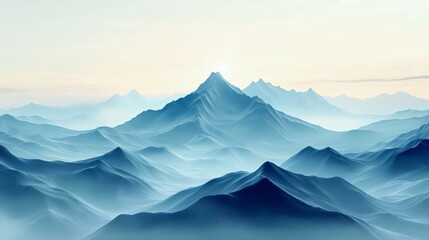 Stunning blue-toned mountain landscape with layered peaks, creating a tranquil and serene atmosphere perfect for nature lovers and adventure seekers.