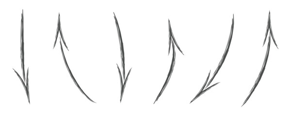 Dry Ink Brush Effect Arrows Set. Brush Strokes Drawn Arrows.
