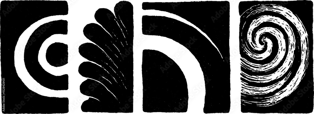 Aufkleber abstract folk art style illustration set with dynamic paint strokes and swirl patterns