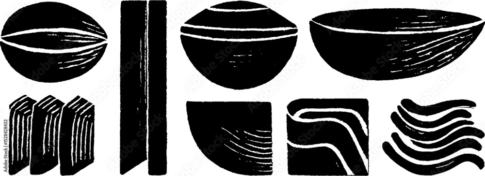 Poster folk art style abstract shapes in oval and rectangular forms for creative design