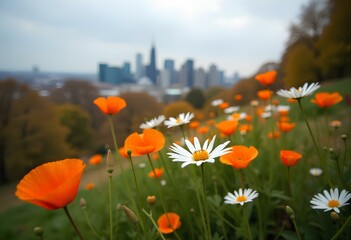 Bustling City Flower Market with Colorful Blooms