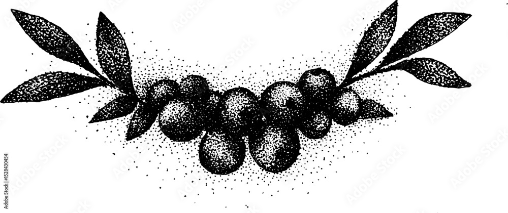 Poster intricate ink stippling of botanical element with halftone technique for design use