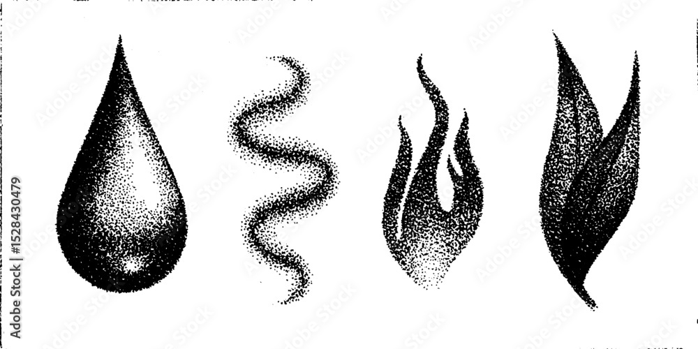 Poster abstract elements in stippling style with ink and halftone technique for artistic design