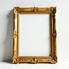 Ornate gold wooden frame on white, classic design , element, gallery frame