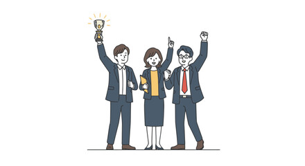 Obraz premium Triumphant Team: Celebrating Success with Trophy Illustration