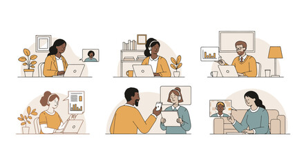 Diverse Team Video Conference Illustration