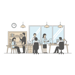 Collaborative Workspace: Illustrated Business Team in Open Office
