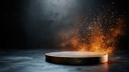 An abstract scene of a glowing, circular platform emitting sparks, creating an atmosphere of wonder and excitement. This image implies creativity and potential for new beginnings.