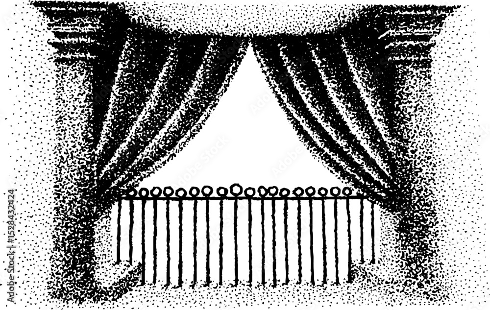 Aufkleber intricate stippling ink design of balcony with curtains and columns