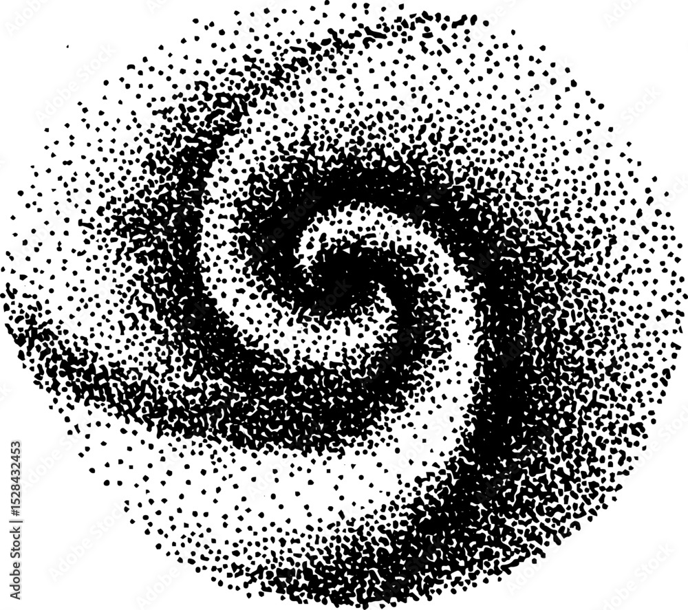 Poster intricate ink stippling spiral with halftone texture for retro art design