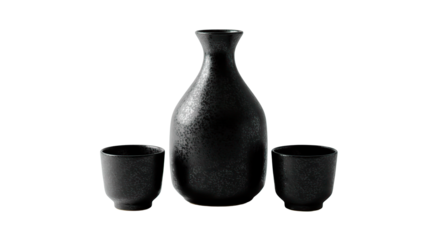 A sleek black sake set, perfect for serving traditional Japanese drinks in style.