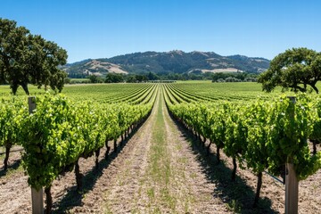 Naklejka premium Vineyard road through grapevine rows