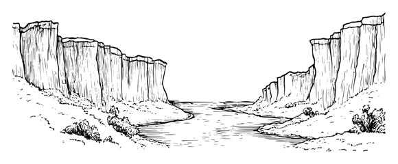grand canyon river gorge with rocky cliffs