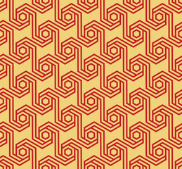 Abstract seamless geometric pattern with red and yellow hexagonal shapes -vector eps8