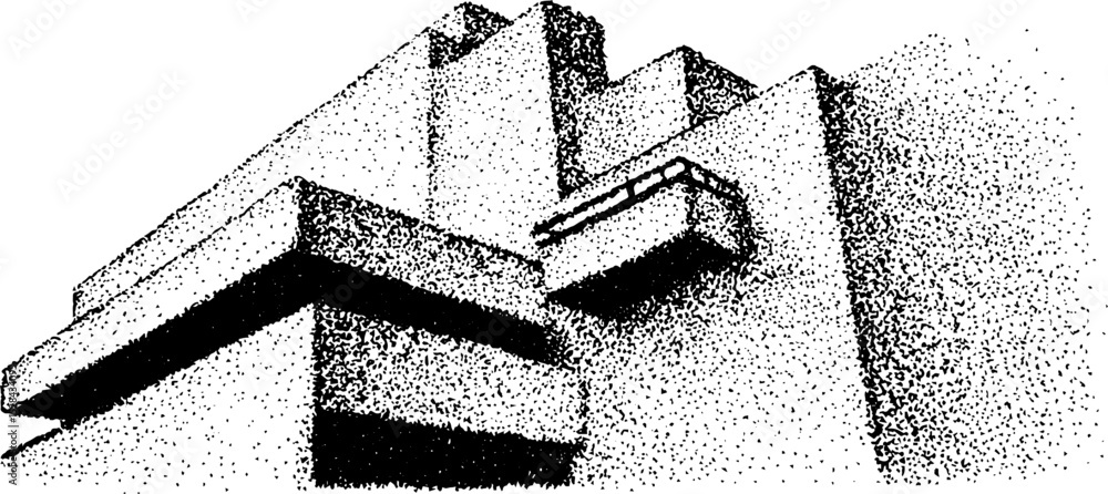 Poster abstract stippling ink art of geometric architecture structures for creative design